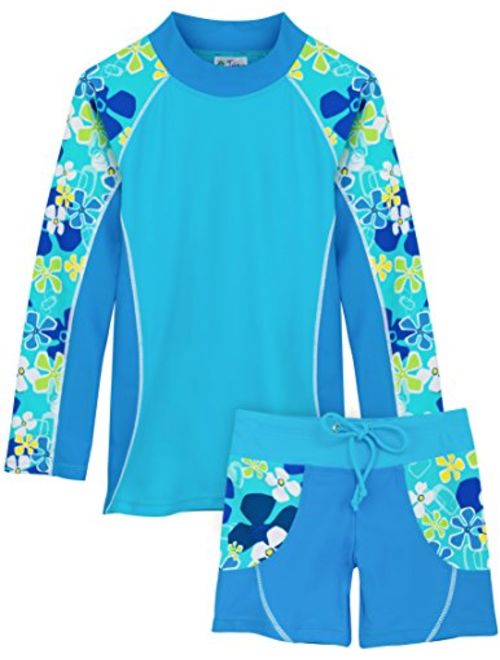 Tuga Girls Two-Piece Long Sleeve Swimsuit Set 2-14 Years, UPF 50+ Sun Protection