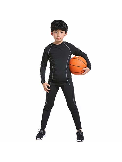 TERODACO Boys Compression Thermal Leggings & Shirts Athletic Base Layer Underwear Set for Hockey Training Basketball