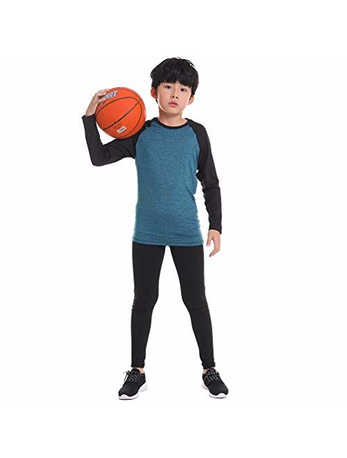 TERODACO Boys Compression Thermal Leggings & Shirts Athletic Base Layer Underwear Set for Hockey Training Basketball