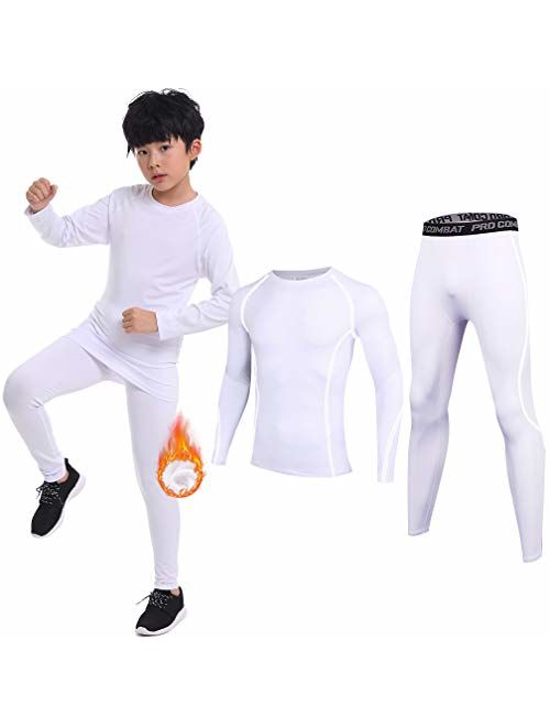 TERODACO Boys Compression Thermal Leggings & Shirts Athletic Base Layer Underwear Set for Hockey Training Basketball