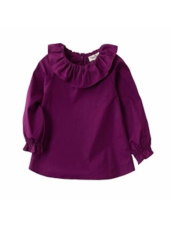 Little Girls Blouse Cotton Long Sleeve Tee Shirts Lotus Leaf Collar 2-7 Year