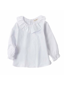 Little Girls Blouse Cotton Long Sleeve Tee Shirts Lotus Leaf Collar 2-7 Year