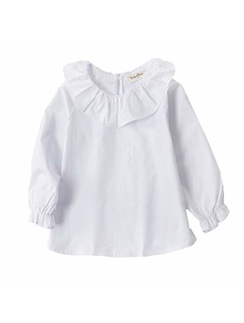 Little Girls Blouse Cotton Long Sleeve Tee Shirts Lotus Leaf Collar 2-7 Year