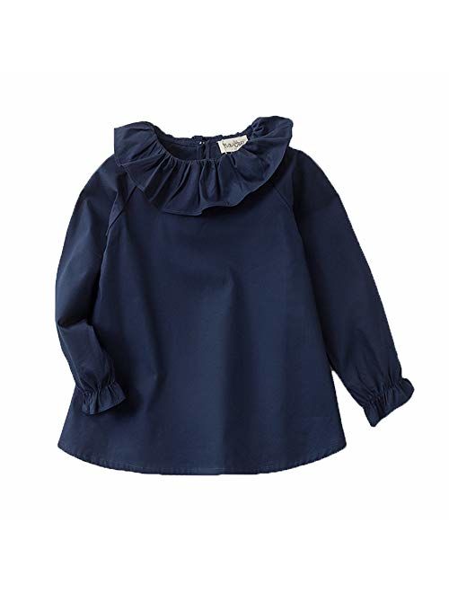 Little Girls Blouse Cotton Long Sleeve Tee Shirts Lotus Leaf Collar 2-7 Year