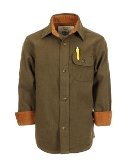 Boy's Single Pocket Flannel Shirt with Corduroy Contrast