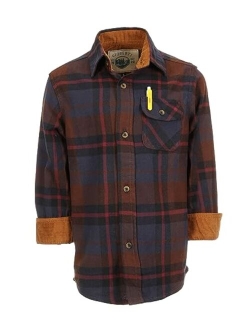 Boy's Single Pocket Flannel Shirt with Corduroy Contrast