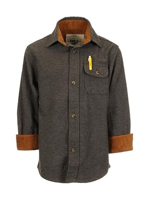 Gioberti Boy's Single Pocket Flannel Shirt with Corduroy Contrast