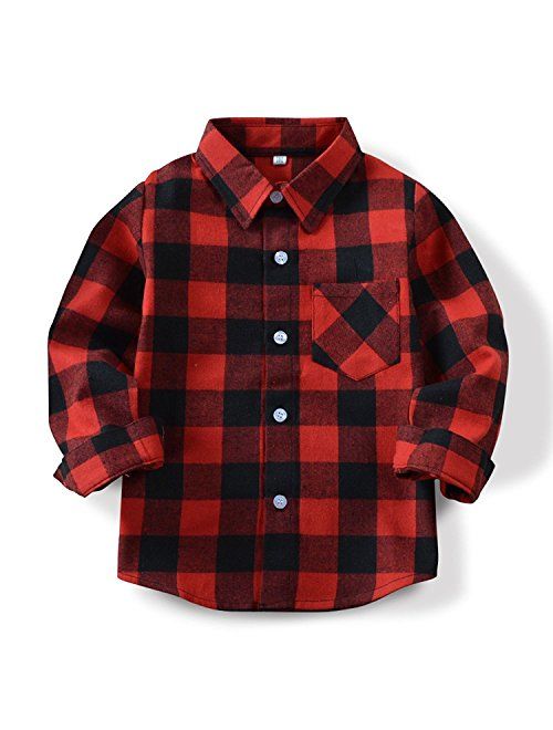 Qin.Orianna Little Kids Classic Long Sleeve Button Down FlannelPlaid Shirt