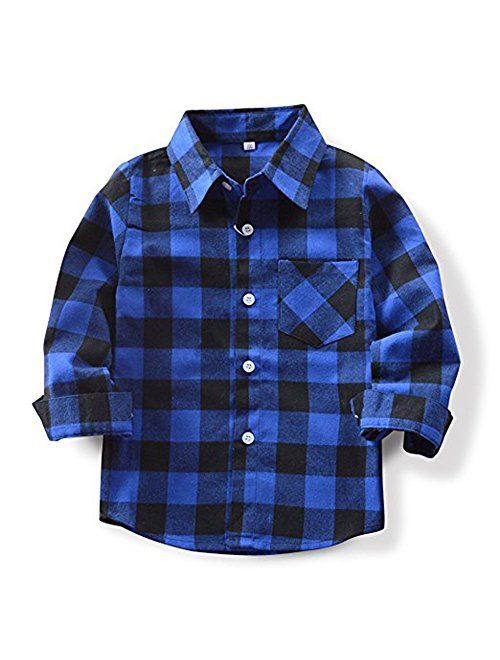 Qin.Orianna Little Kids Classic Long Sleeve Button Down FlannelPlaid Shirt