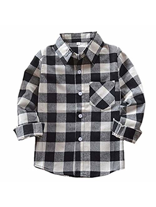 Qin.Orianna Little Kids Classic Long Sleeve Button Down FlannelPlaid Shirt