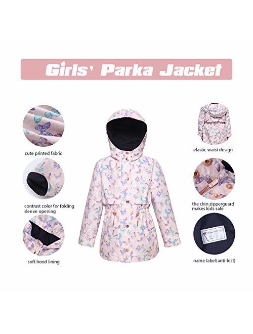 Rokka&Rolla Girls' Lightweight Water Resistant Hooded Rain Jacket Trench Coat Windbreaker