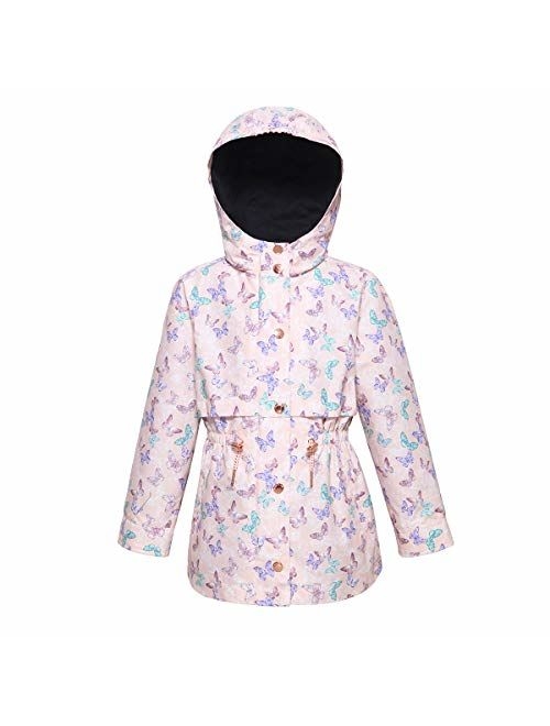 Rokka&Rolla Girls' Lightweight Water Resistant Hooded Rain Jacket Trench Coat Windbreaker