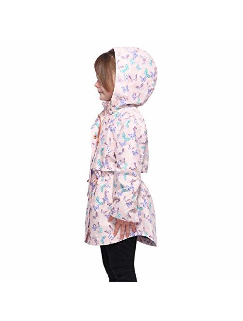 Rokka&Rolla Girls' Lightweight Water Resistant Hooded Rain Jacket Trench Coat Windbreaker