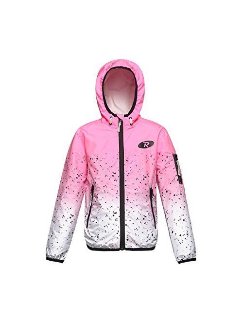 Rokka&Rolla Girls' Lightweight Water Resistant Zip-Up Hooded Windbreaker Jacket