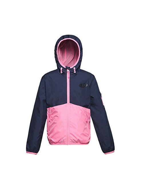 Rokka&Rolla Girls' Lightweight Water Resistant Zip-Up Hooded Windbreaker Jacket