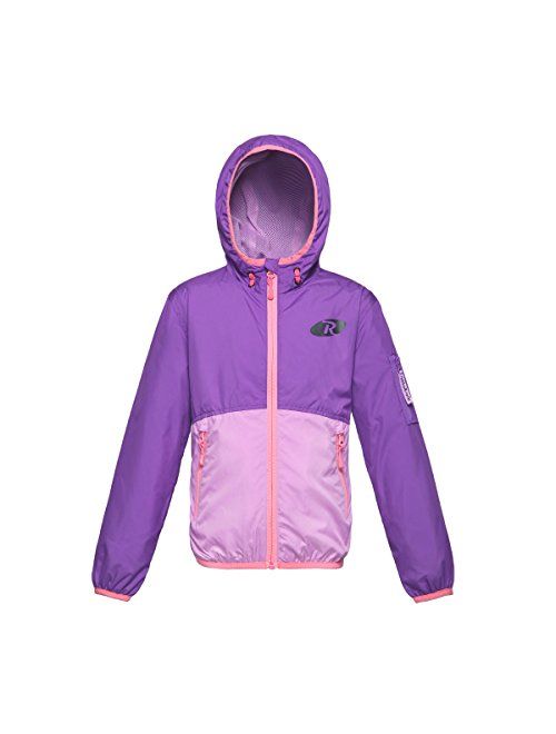 Rokka&Rolla Girls' Lightweight Water Resistant Zip-Up Hooded Windbreaker Jacket