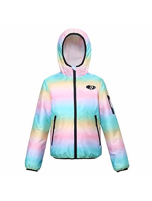 Rokka&Rolla Girls' Lightweight Water Resistant Zip-Up Hooded Windbreaker Jacket