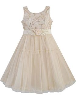Girls Dress Shinning Sequins Beige Tulle Layers Wedding Pageant