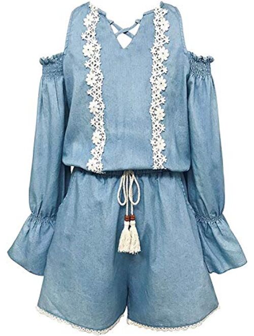 Smukke, Big Girls Vintage Lace Trimmed Romper with Pockets (Many Options), 7-16