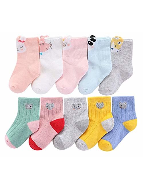 CHUNG Toddler Little Big Girls Sock 10 Pack Candy Color Soft Bamboo Fiber Ankle Crew Casual Cotton Socks Autumn School