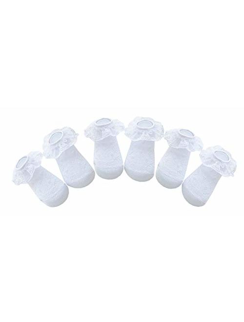 CHUNG Baby Toddler Girls Princess Cotton Frilly Socks Lace Ruffle Pack of 4/5/6 Thin Mesh Summer for Dress