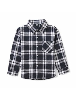 Boys' Girls' Long Sleeve Button Down Plaid Flannel Shirt
