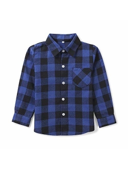 Boys' Girls' Long Sleeve Button Down Plaid Flannel Shirt