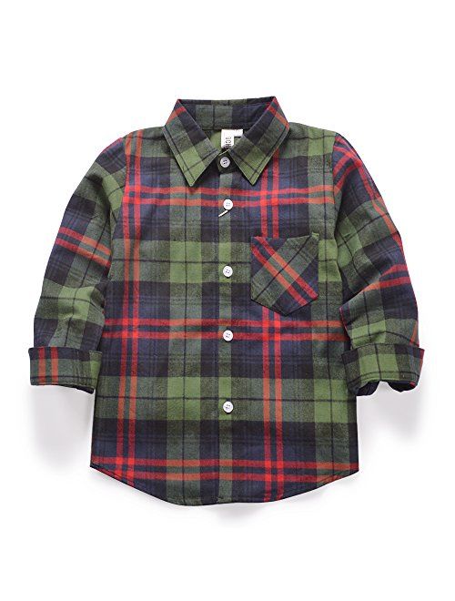 Boys' Girls' Long Sleeve Button Down Plaid Flannel Shirt