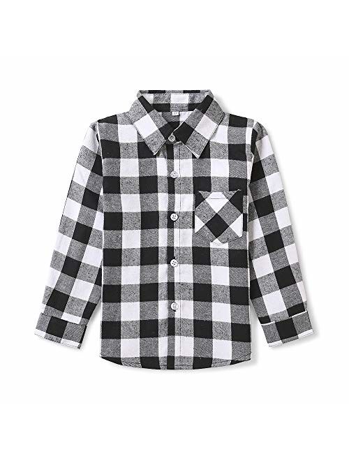 Boys' Girls' Long Sleeve Button Down Plaid Flannel Shirt