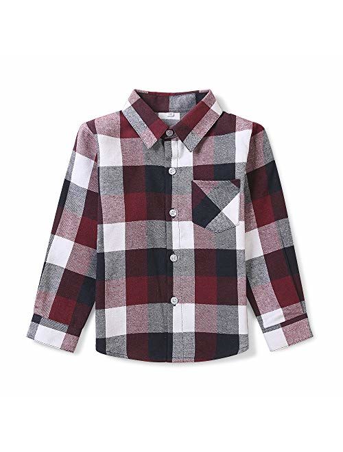 Boys' Girls' Long Sleeve Button Down Plaid Flannel Shirt