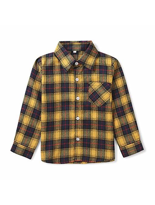 Boys' Girls' Long Sleeve Button Down Plaid Flannel Shirt