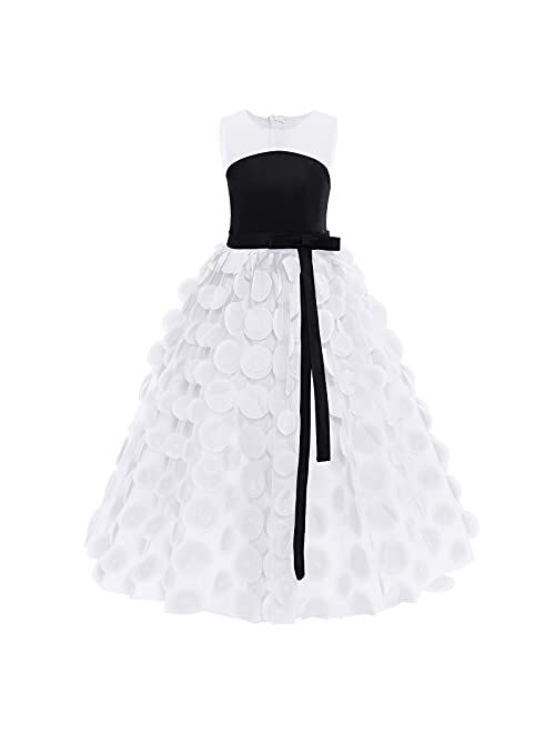 IBTOM CASTLE Girls Tulle Dresses 7-16 Flower Lace Pageant Party Wedding Floor Length Formal Dance Evening Gowns