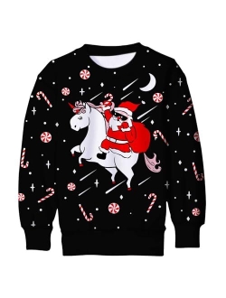 TUPOMAS Boys Girls Ugly Christmas Sweatshirts Funny Print Graphic Teen Pullover Long Sleeve Sweater Party Wear 4-16 Years Old