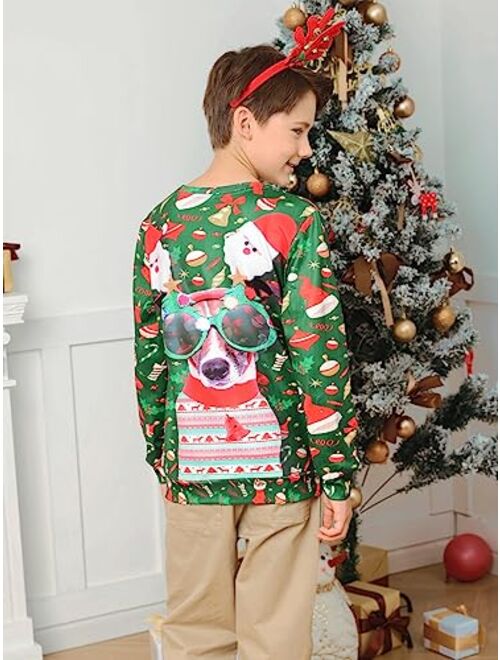 TUPOMAS Boys Girls Ugly Christmas Sweatshirts Funny Print Graphic Teen Pullover Long Sleeve Sweater Party Wear 4-16 Years Old