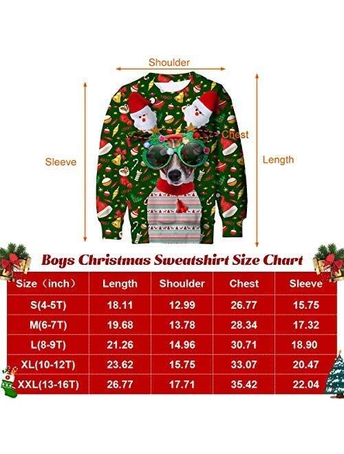 TUPOMAS Boys Girls Ugly Christmas Sweatshirts Funny Print Graphic Teen Pullover Long Sleeve Sweater Party Wear 4-16 Years Old