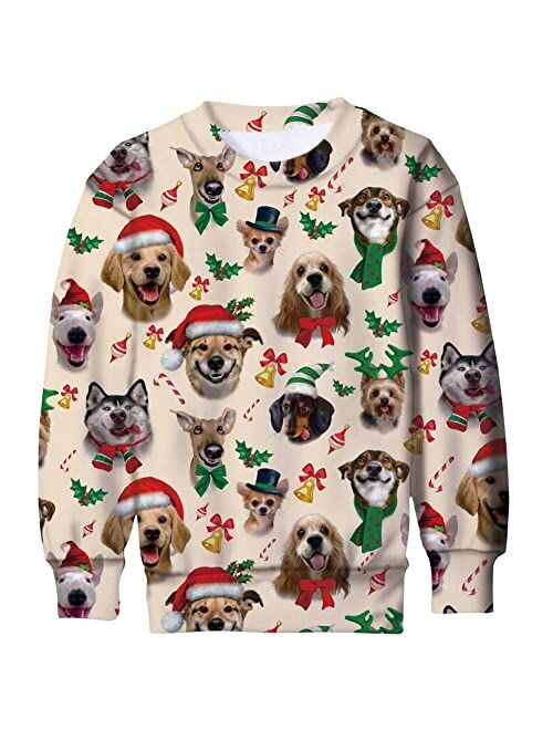 TUPOMAS Boys Girls Ugly Christmas Sweatshirts Funny Print Graphic Teen Pullover Long Sleeve Sweater Party Wear 4-16 Years Old