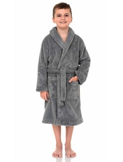 TowelSelections Boys Robe, Kids Plush Shawl Fleece Bathrobe