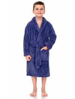 TowelSelections Boys Robe, Kids Plush Shawl Fleece Bathrobe