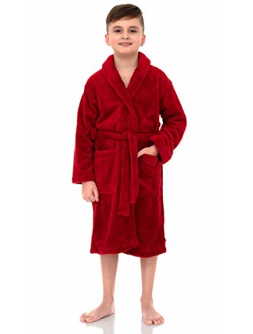 TowelSelections Boys Robe, Kids Plush Shawl Fleece Bathrobe