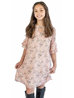 Smukke, Big Girls Tween Beautiful Floral Printed Long Sleeves Dresses (with Options), 7-16