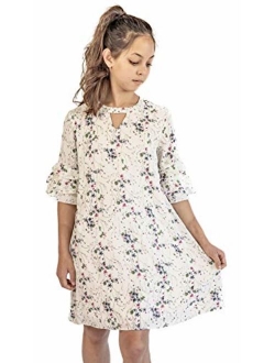 Smukke, Big Girls Tween Beautiful Floral Printed Long Sleeves Dresses (with Options), 7-16