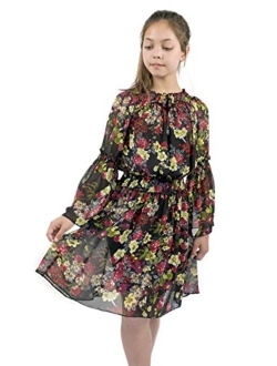 Smukke, Big Girls Tween Beautiful Floral Printed Long Sleeves Dresses (with Options), 7-16