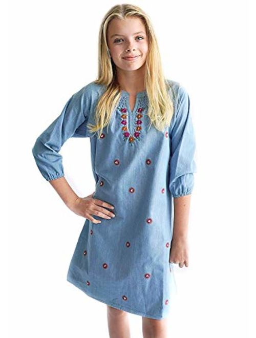 Smukke, Big Girls Tween Beautiful Floral Printed Long Sleeves Dresses (with Options), 7-16