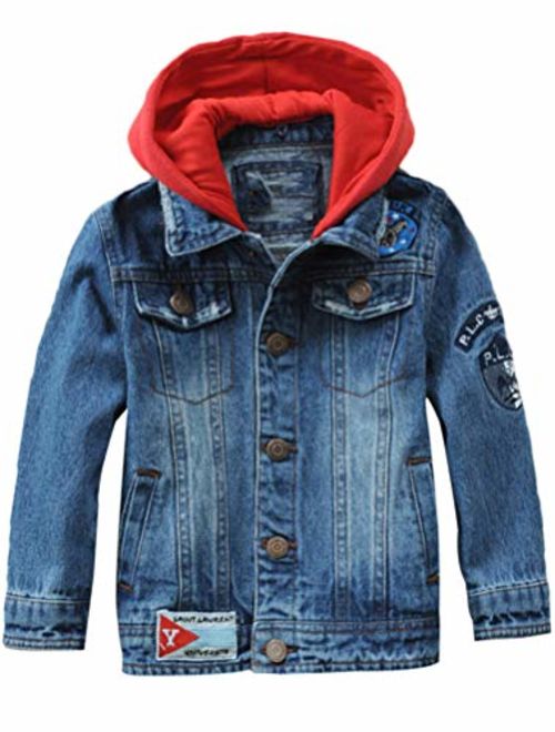 Mallimoda Kids Boys Girls Hooded Denim Jacket Zipper Coat Outerwear