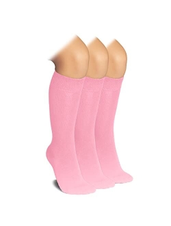 Hugh Ugoli Knee High Bamboo Socks for Girls Boys and Toddlers, Solid Color Long School Uniform Socks 3-14 Years Old, 3 Pairs