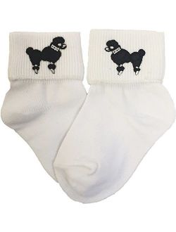 Hip Hop 50s Shop Girls Bobby Socks W/Poodle Applique for Children and Toddlers