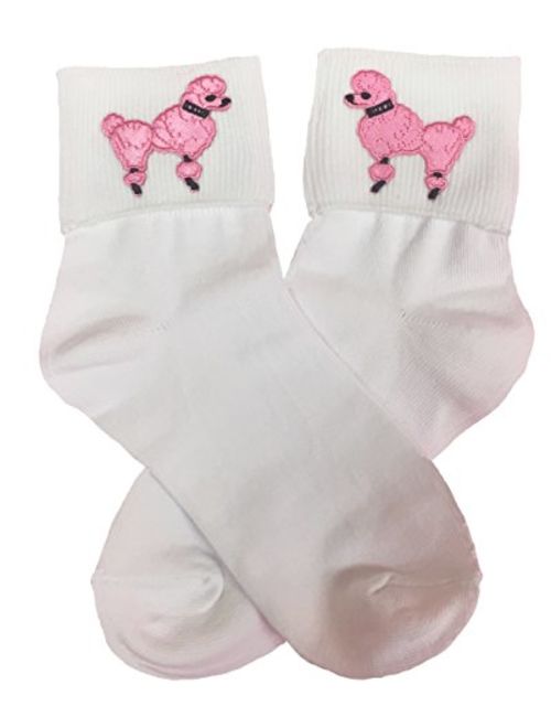 Hip Hop 50s Shop Girls Bobby Socks W/Poodle Applique for Children and Toddlers