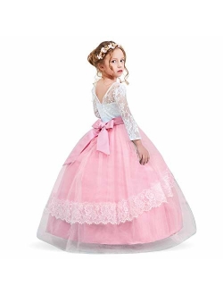 TTYAOVO Girls Embroidery Princess Dress Wedding Birthday Party Long Tail Prom Gowns