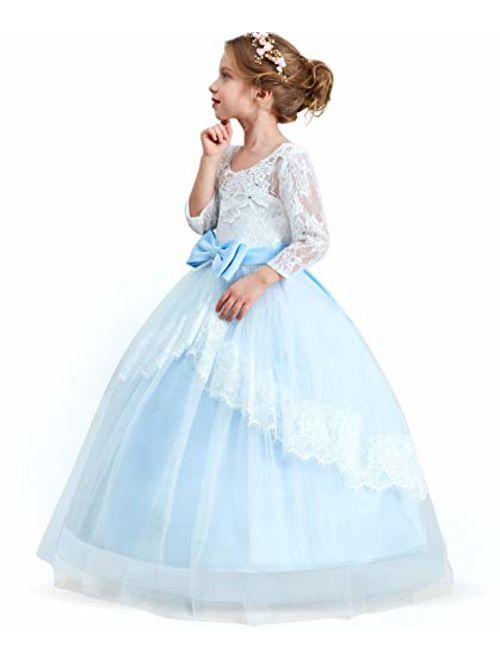 TTYAOVO Girls Embroidery Princess Dress Wedding Birthday Party Long Tail Prom Gowns