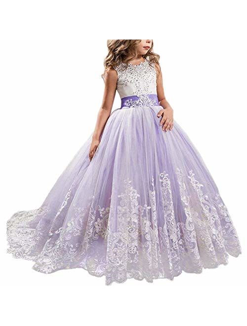 TTYAOVO Girls Embroidery Princess Dress Wedding Birthday Party Long Tail Prom Gowns